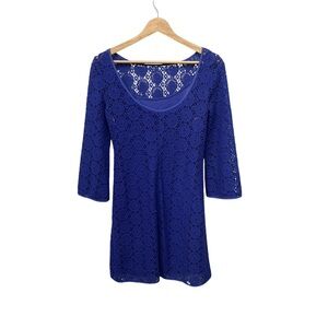 Lilly Pulitzer Pull Over Blue Lace Overlay Dress Size XS